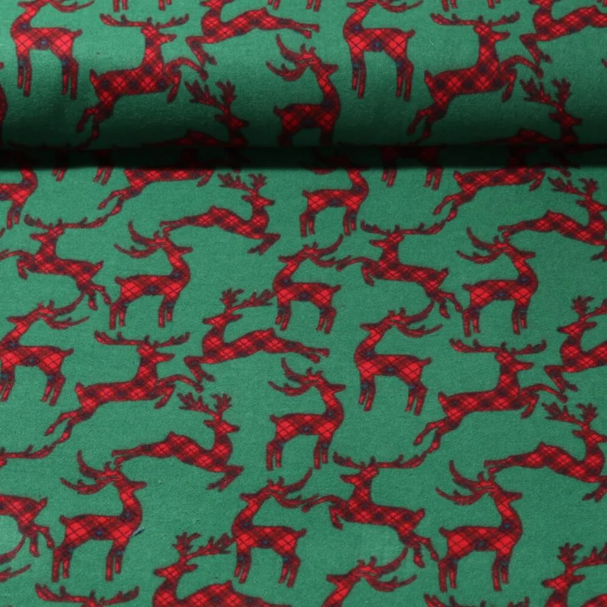 Weihnachtsflanell Karo Hirsche Grün