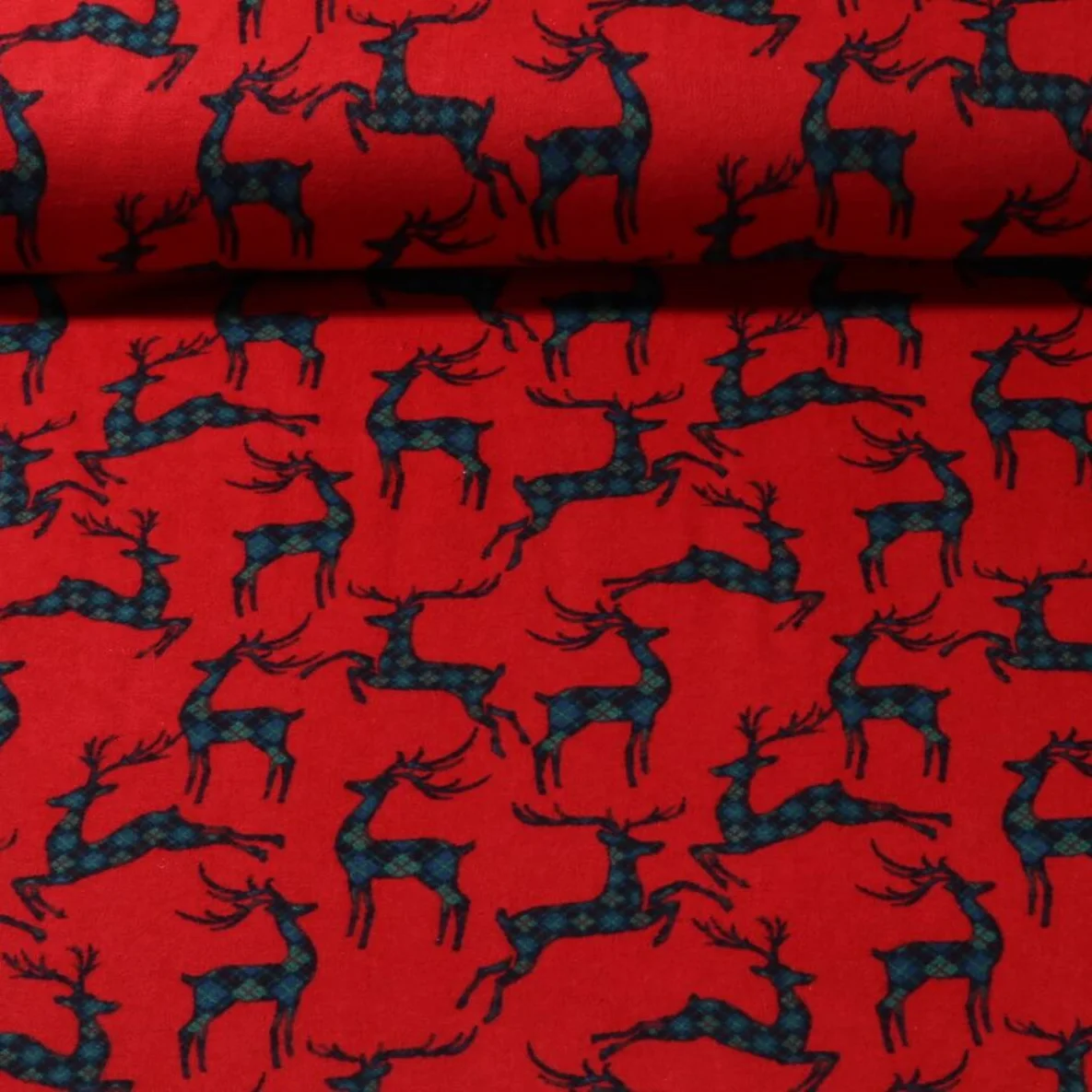 Weihnachtsflanell Karo Hirsche Rot