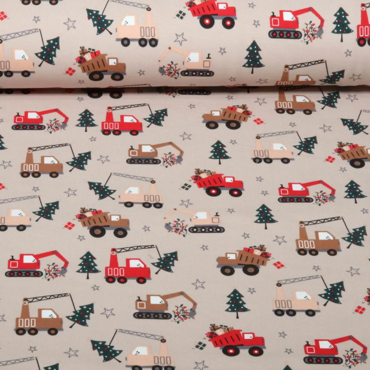 Weihnachtsjersey Baufahrzeuge Beige