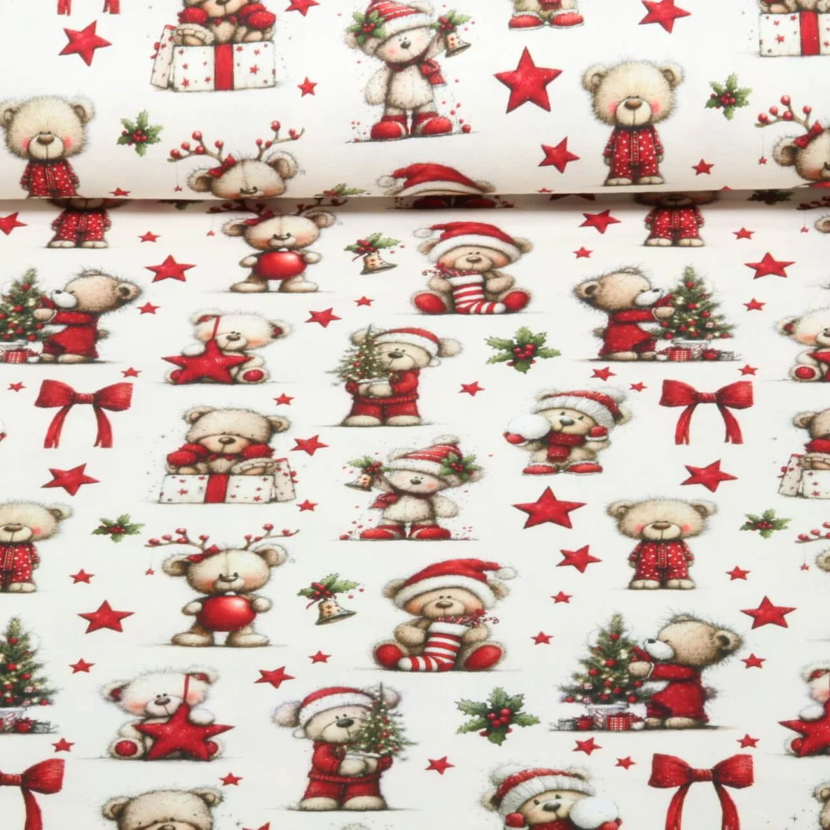 Weihnachtsjersey  Weihnachtsbären Ecru