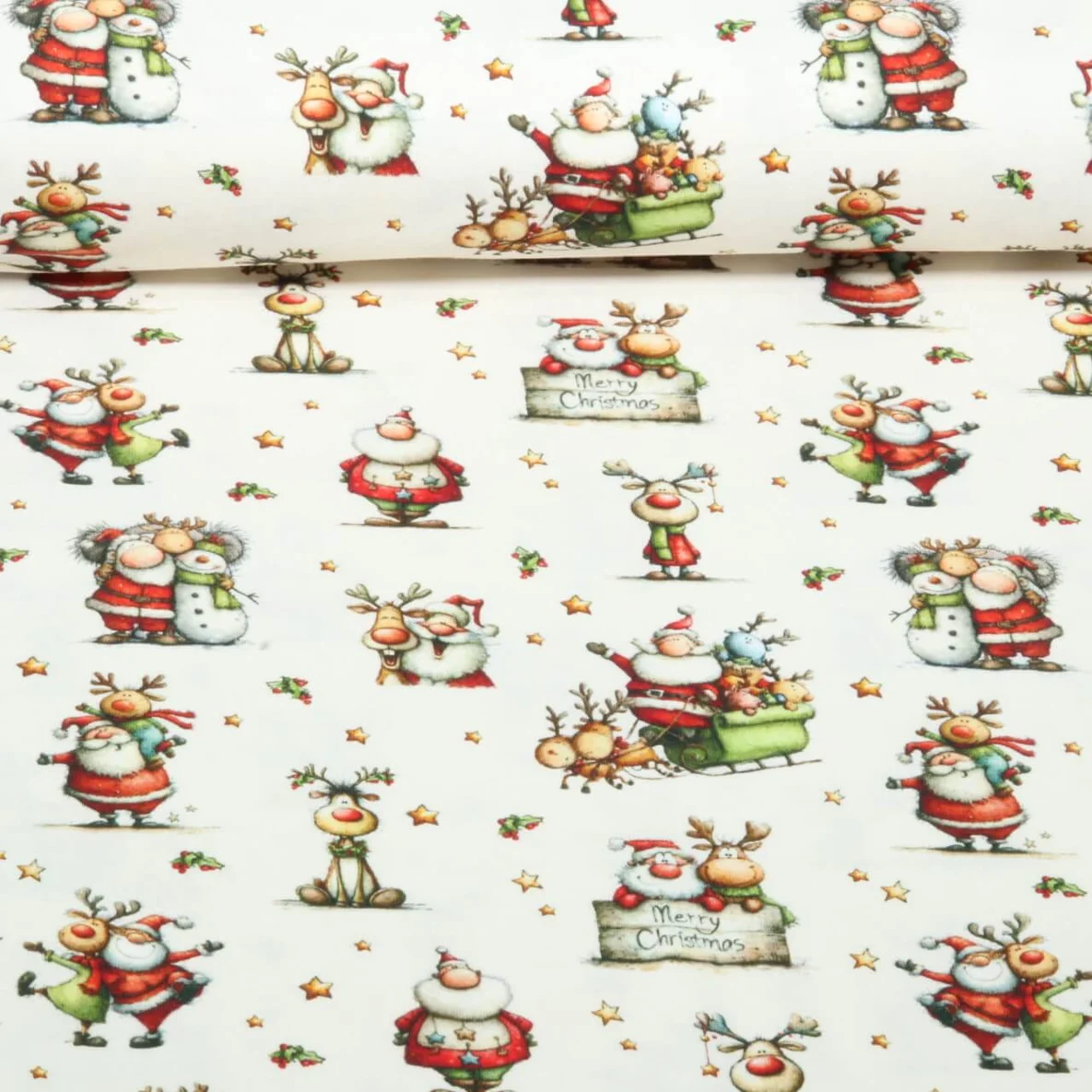 Weihnachtsjersey Weihnachtsmann Rentier Ecru