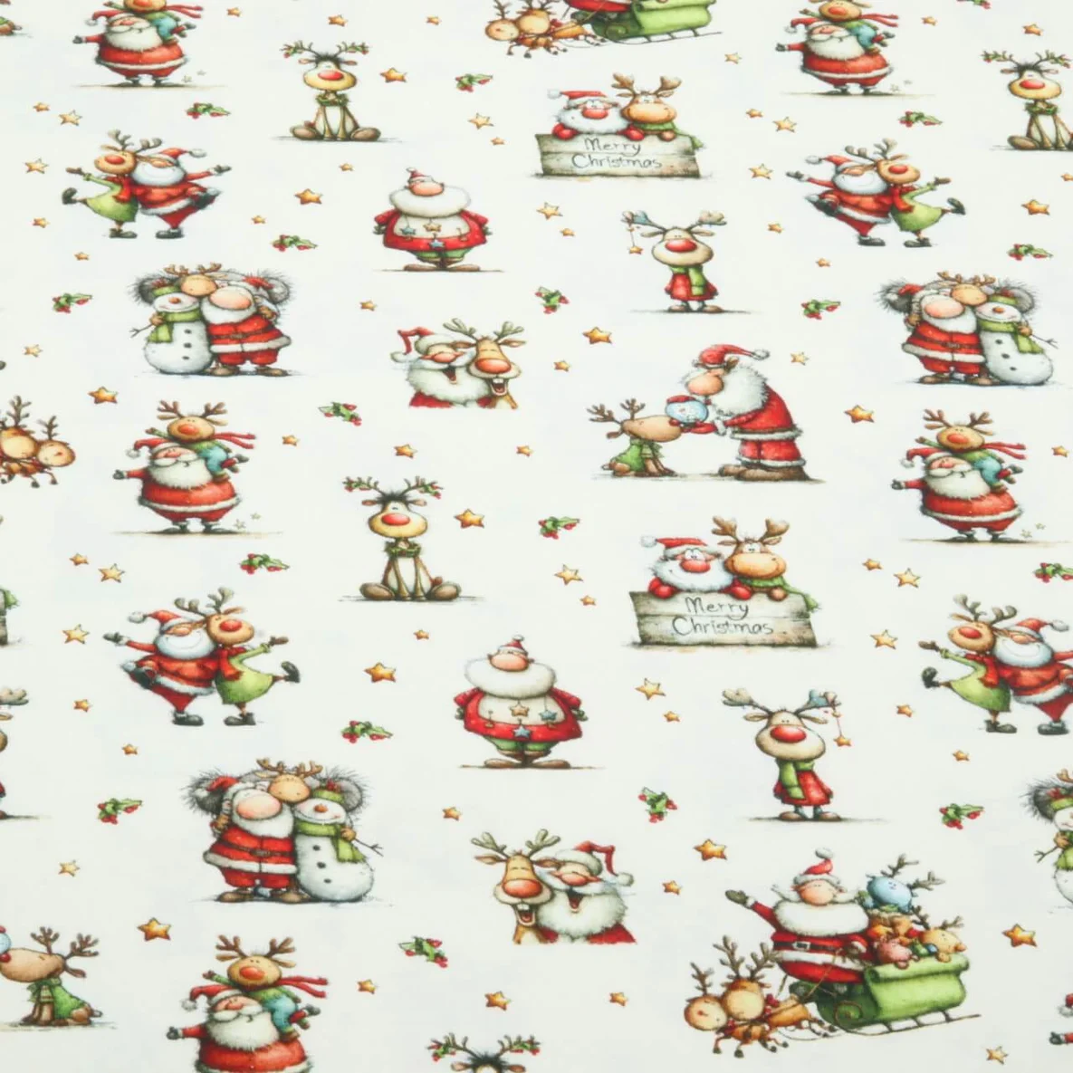 Weihnachtsjersey Weihnachtsmann Rentier Ecru