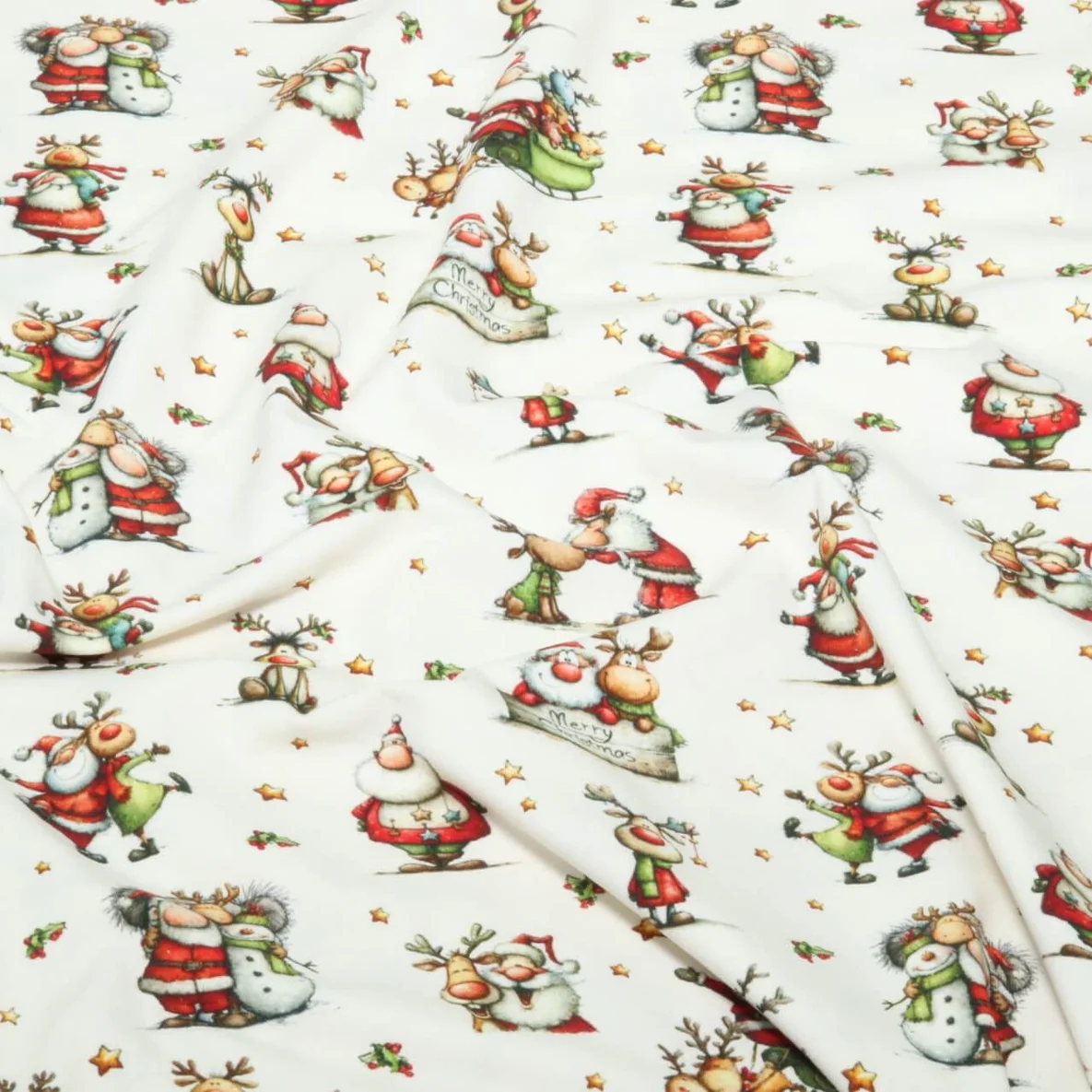 Weihnachtsjersey Weihnachtsmann Rentier Ecru
