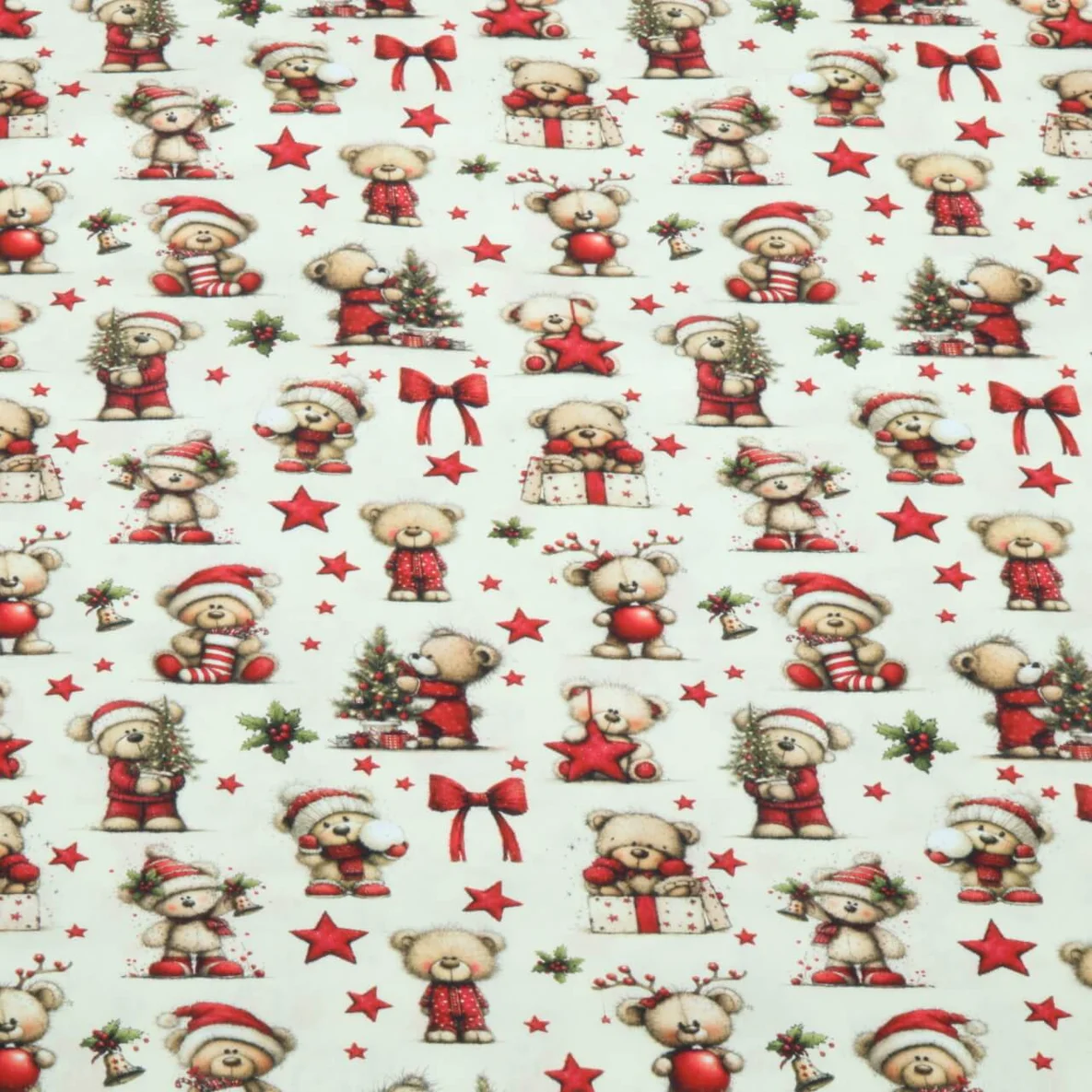Weihnachtspopeline Bärchen Ecru