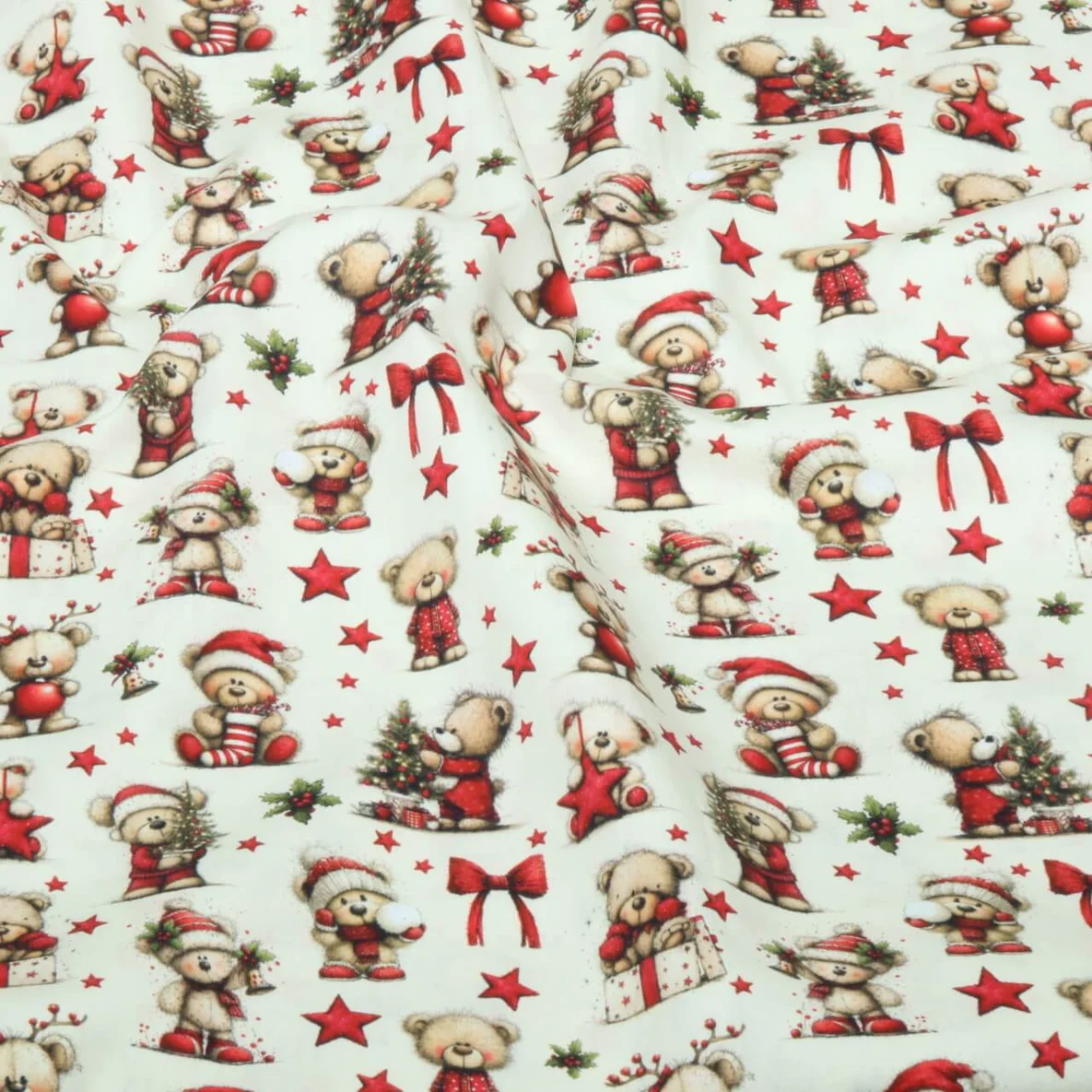 Weihnachtspopeline Bärchen Ecru
