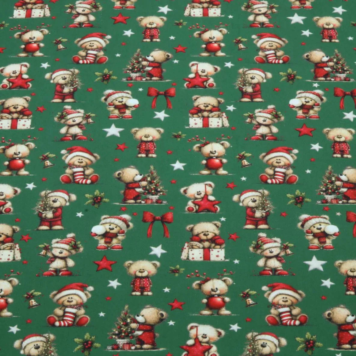 Weihnachtspopeline Bärchen Grün