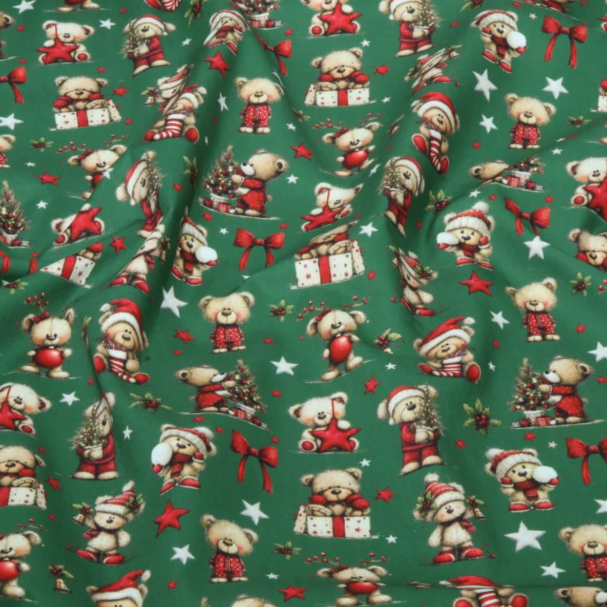 Weihnachtspopeline Bärchen Grün