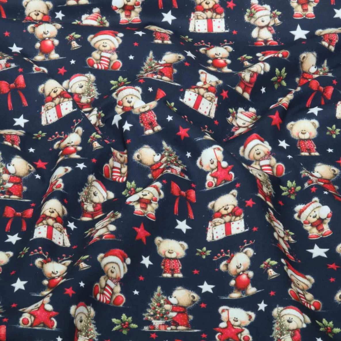Weihnachtspopeline Bärchen Navy