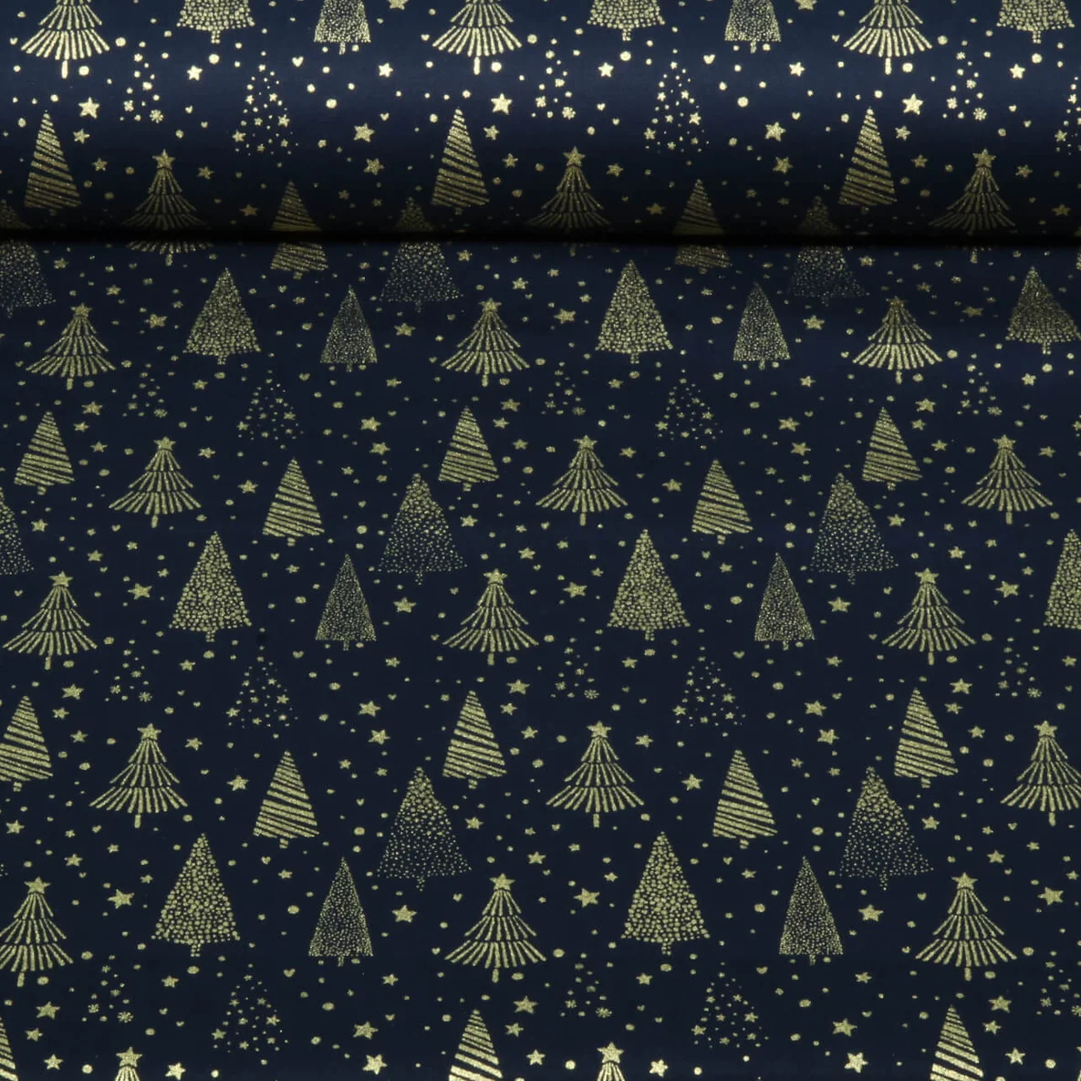 Weihnachtspopeline Bäume Navy Gold