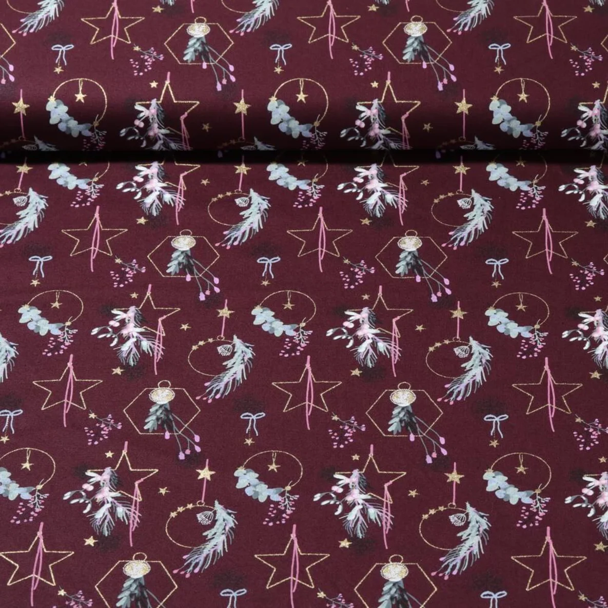 Weihnachtspopeline Baumschmuck Bordeaux Gold