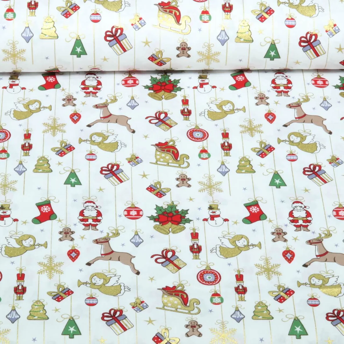 Weihnachtspopeline Baumschmuck Ecru Gold