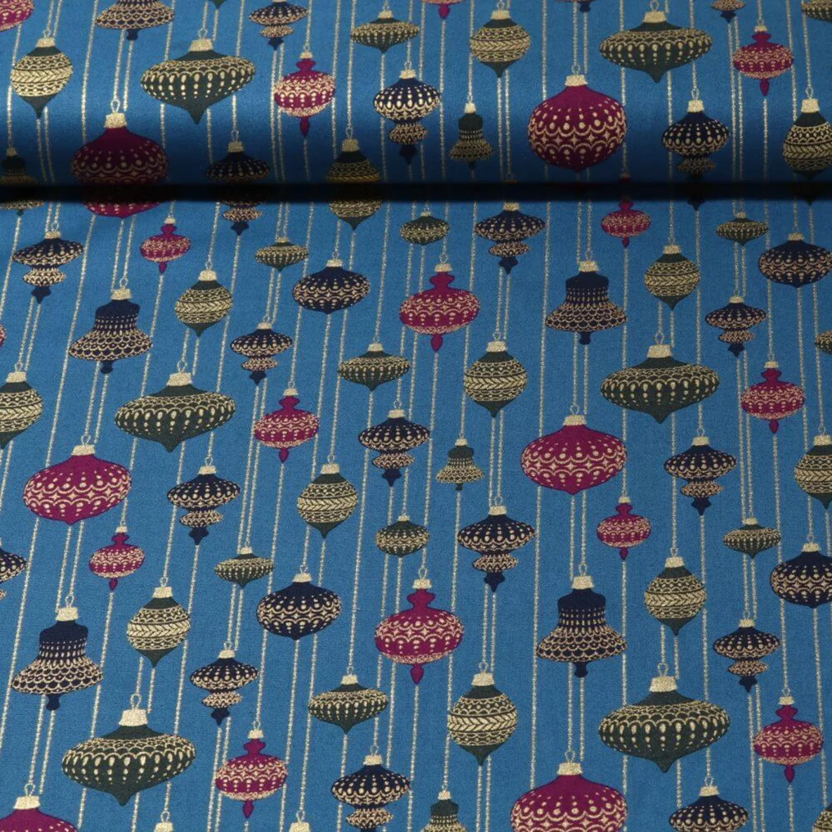 Weihnachtspopeline Baumschmuck Petrolblau Gold