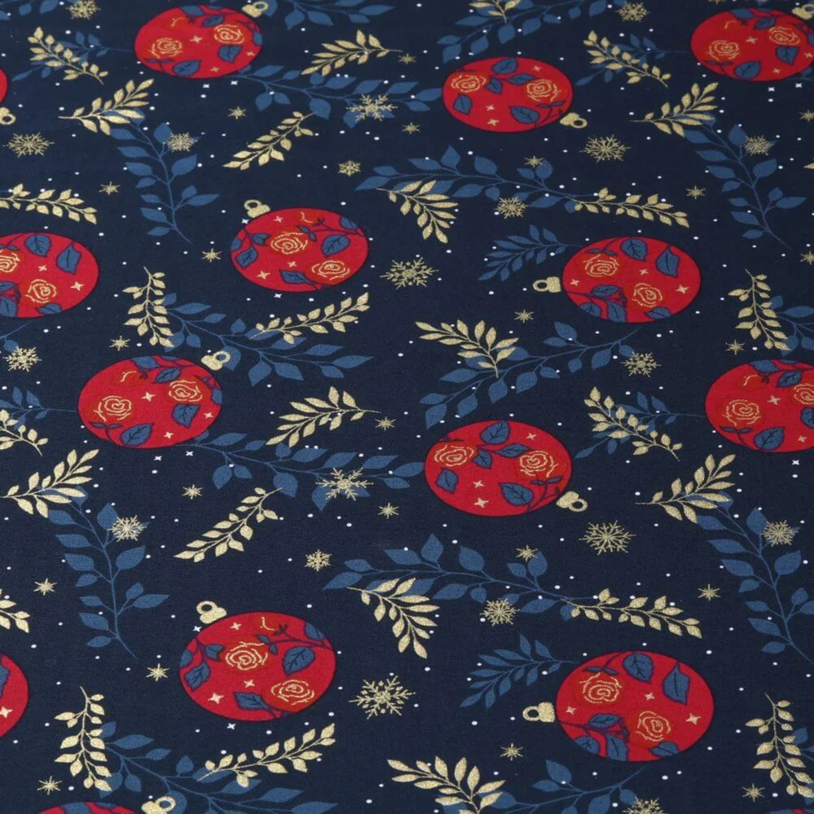 Weihnachtspopeline Christbaumkugeln Zweige Navy Gold