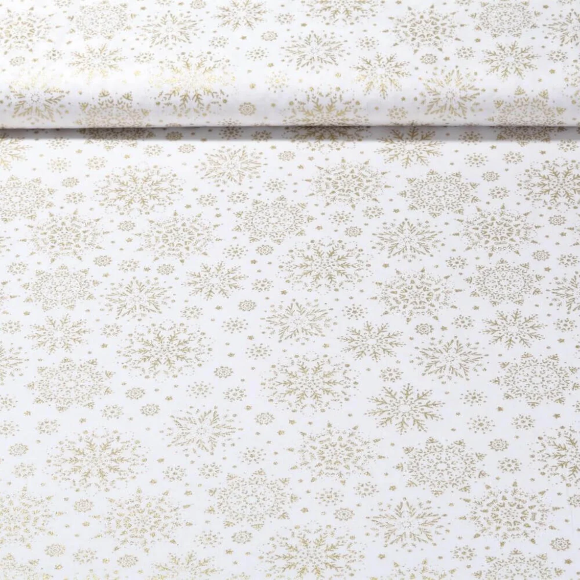 Weihnachtspopeline Eisblumen Ecru Gold