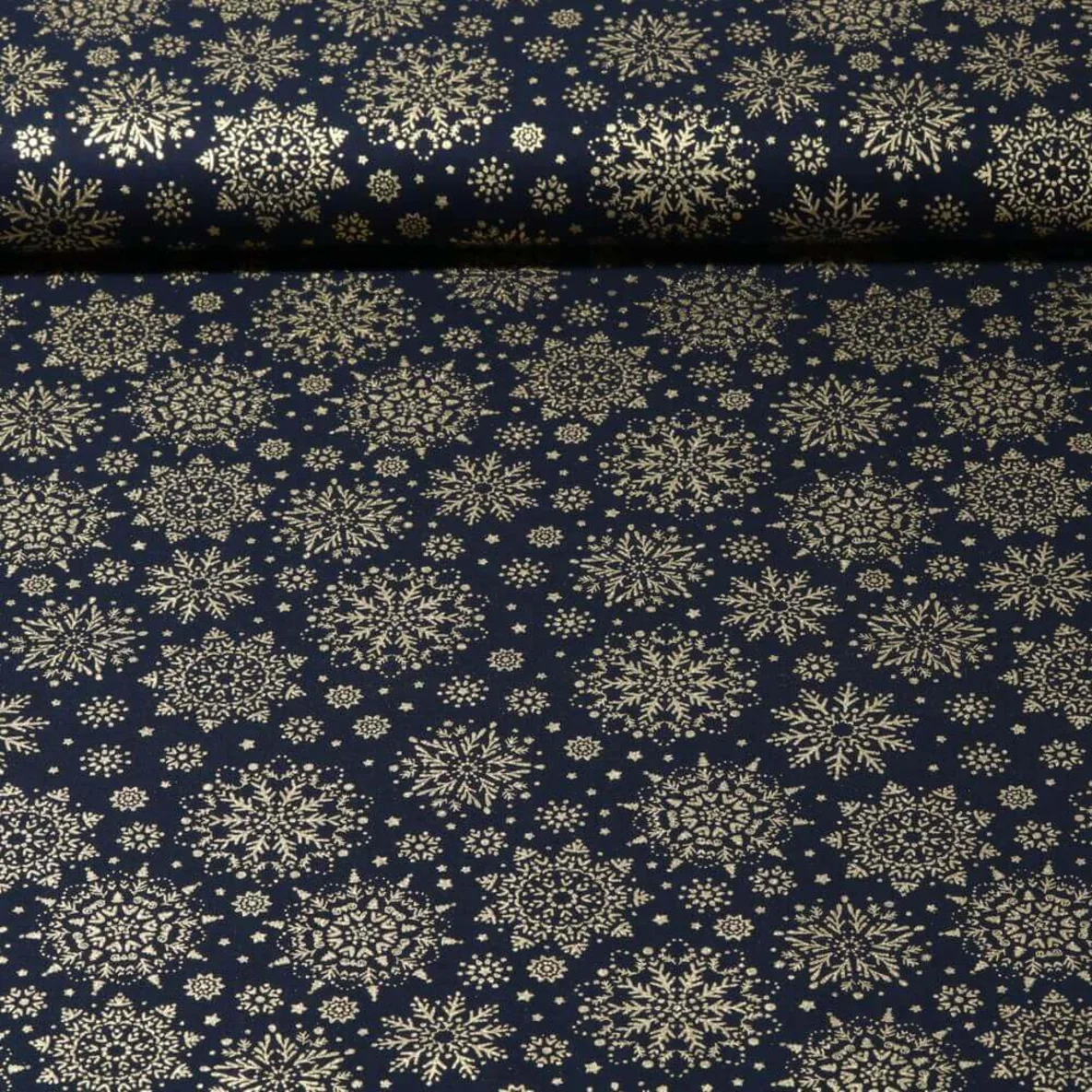Weihnachtspopeline Eisblumen Navy Gold