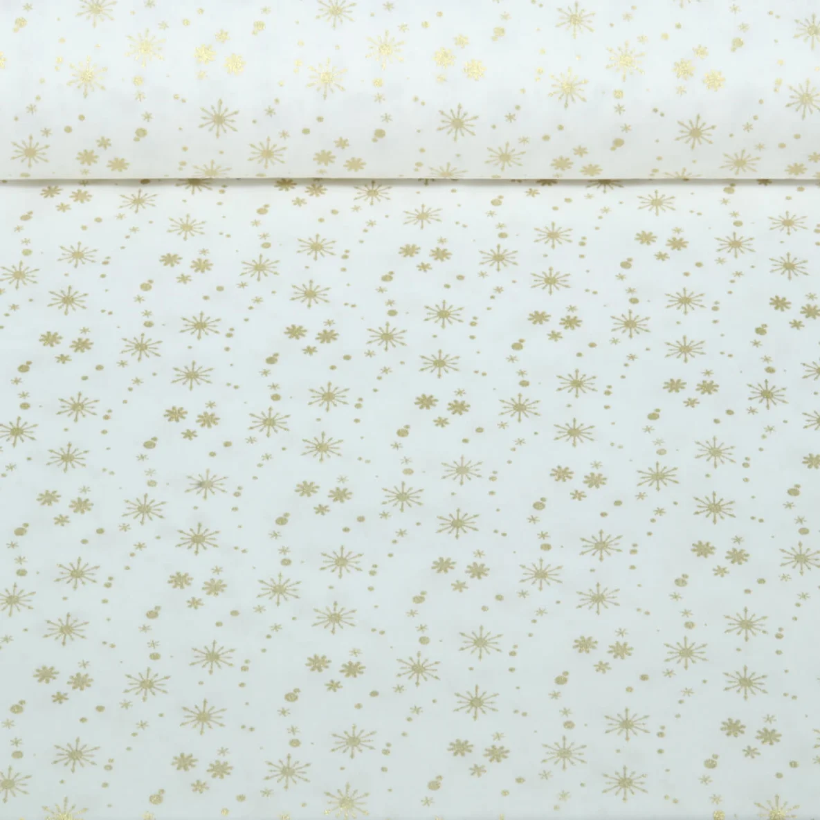 Weihnachtspopeline Eiskristalle Ecru Gold