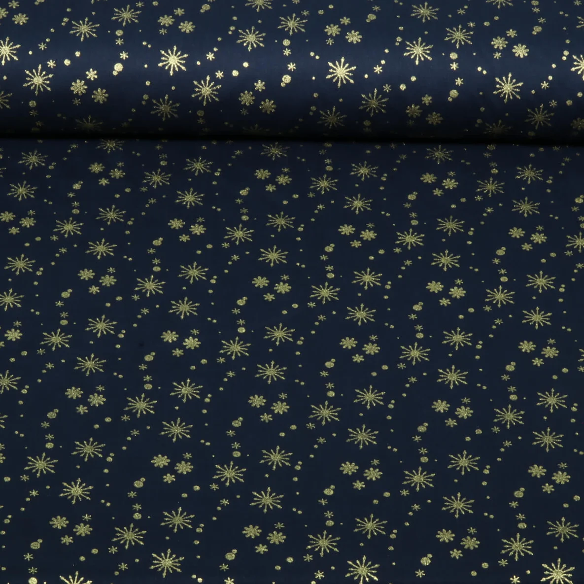 Weihnachtspopeline Eiskristalle Navy Gold