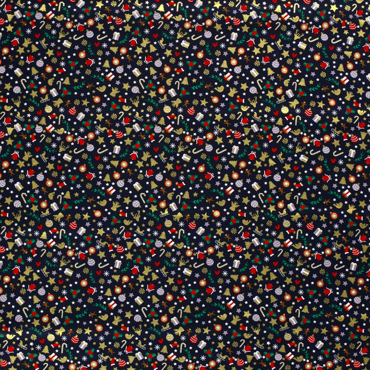 Weihnachtspopeline Festliche Motive Navy Gold