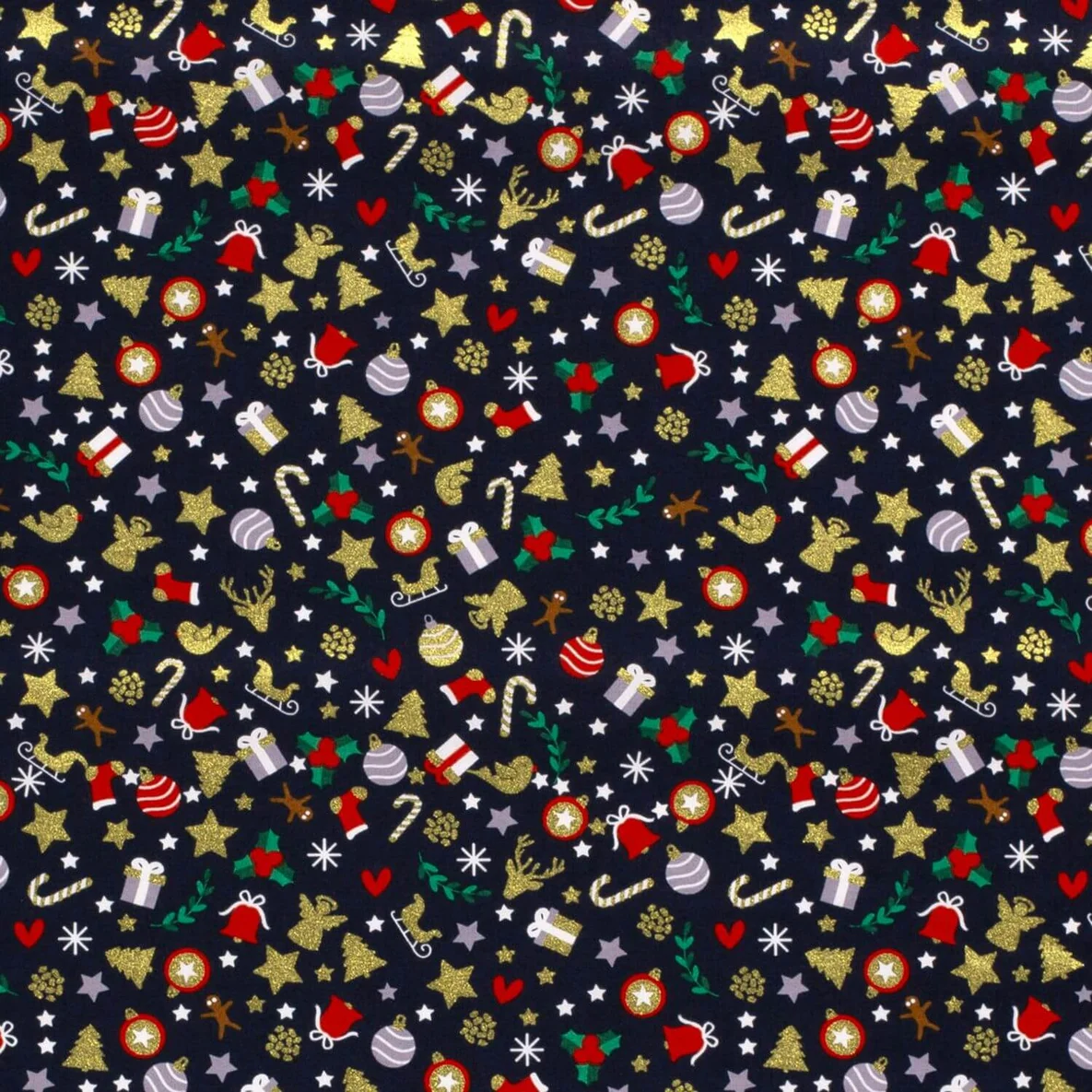 Weihnachtspopeline Festliche Motive Navy Gold