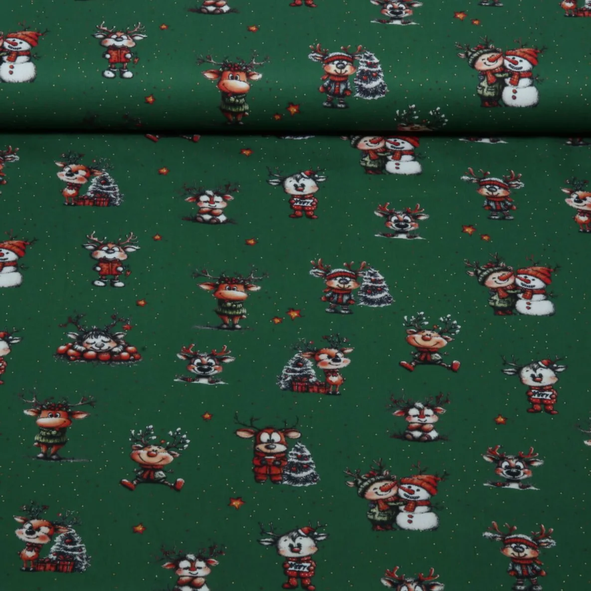 Weihnachtspopeline Fröhliche Rentiere Grün