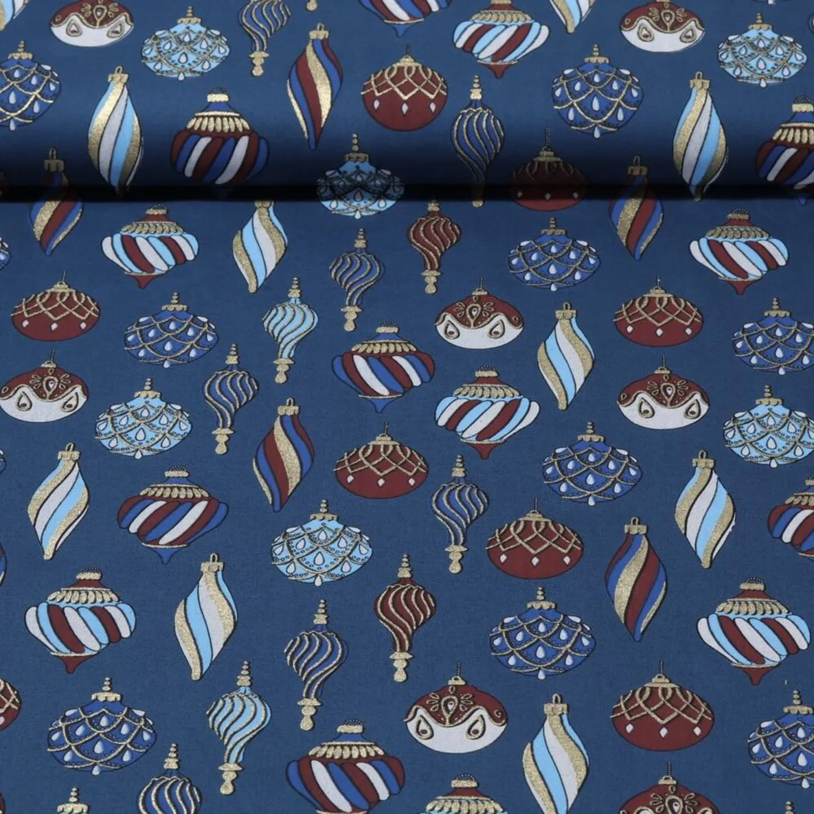 Weihnachtspopeline Goldene Kugeln Blau