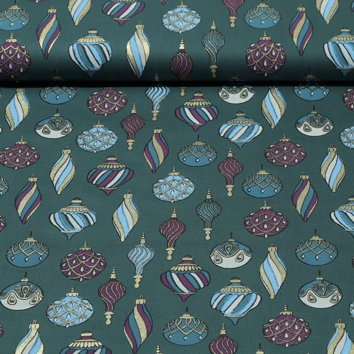 Weihnachtspopeline Goldene Kugeln Petrolgrün