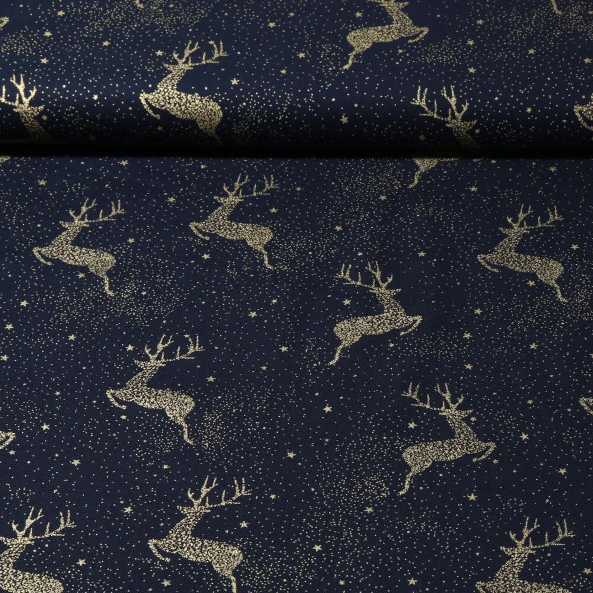 Weihnachtspopeline Hirsche Navy Gold