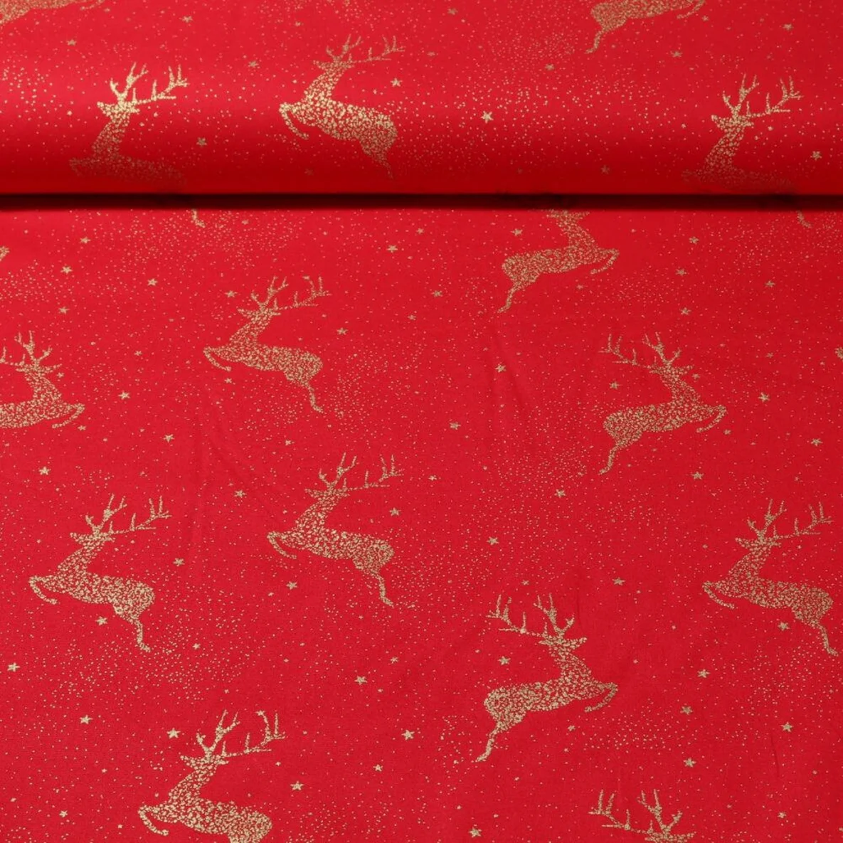 Weihnachtspopeline Hirsche Rot Gold