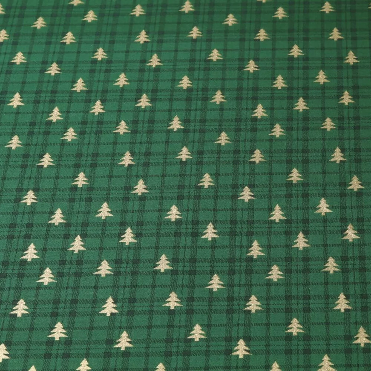 Weihnachtspopeline Karo Bäume Grün Gold