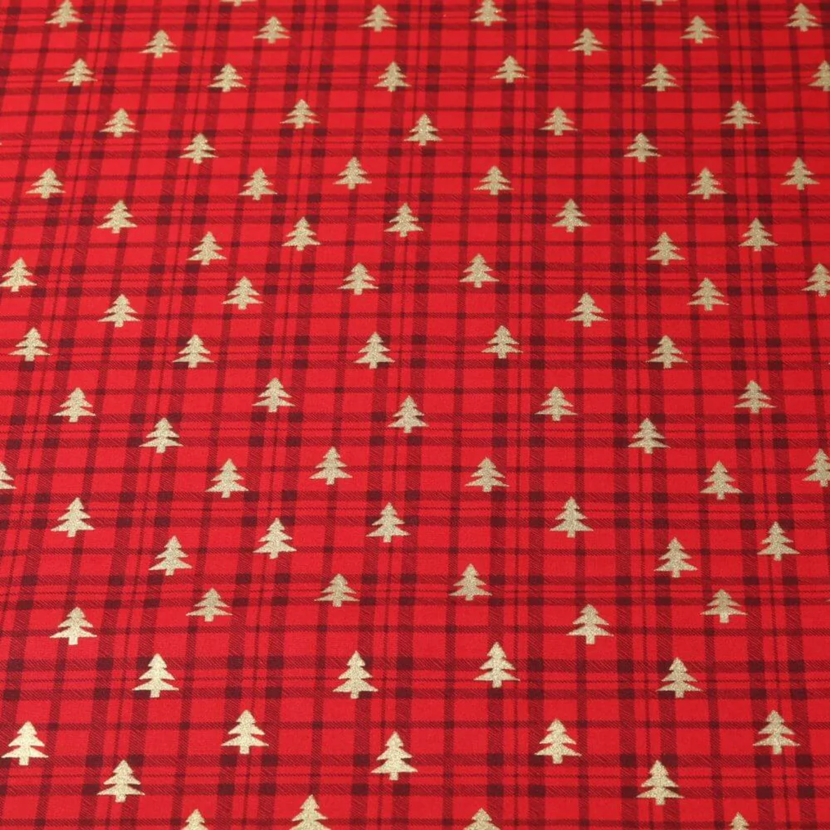 Weihnachtspopeline Karo Bäume Rot Gold