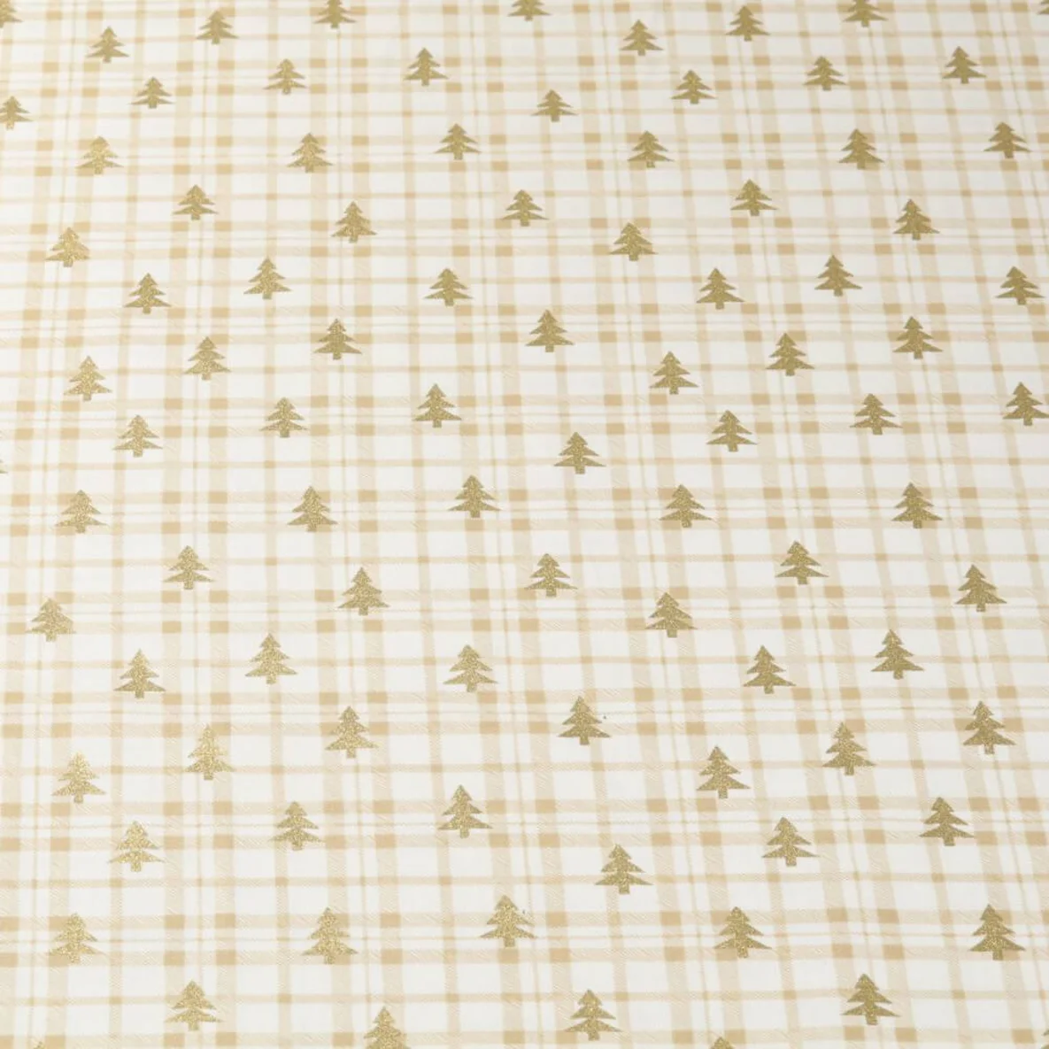 Weihnachtspopeline Karo Bäume Wollweiß Gold