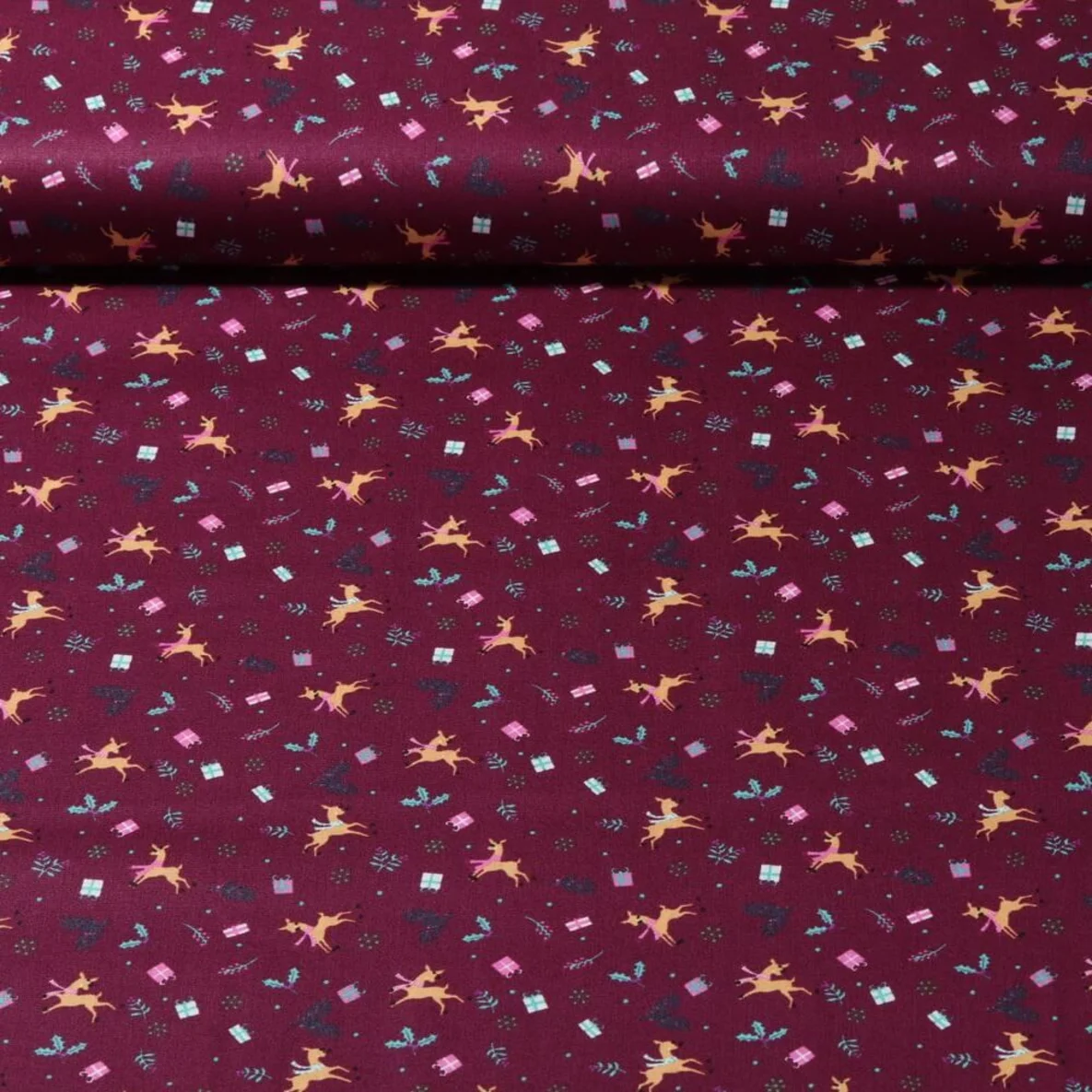 Weihnachtspopeline Kleine Rentiere Bordeaux