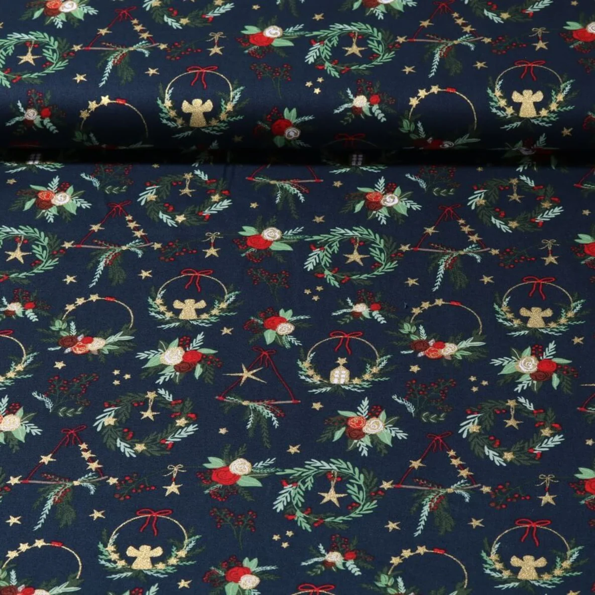 Weihnachtspopeline Kränze Navy Gold