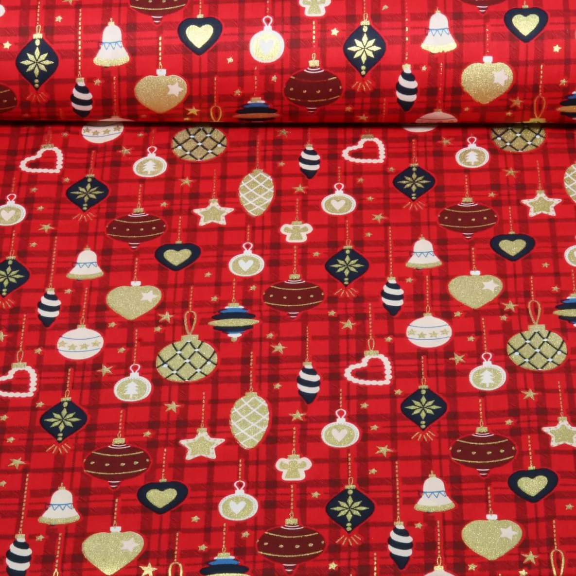 Weihnachtspopeline Kugeln Karo Rot Gold