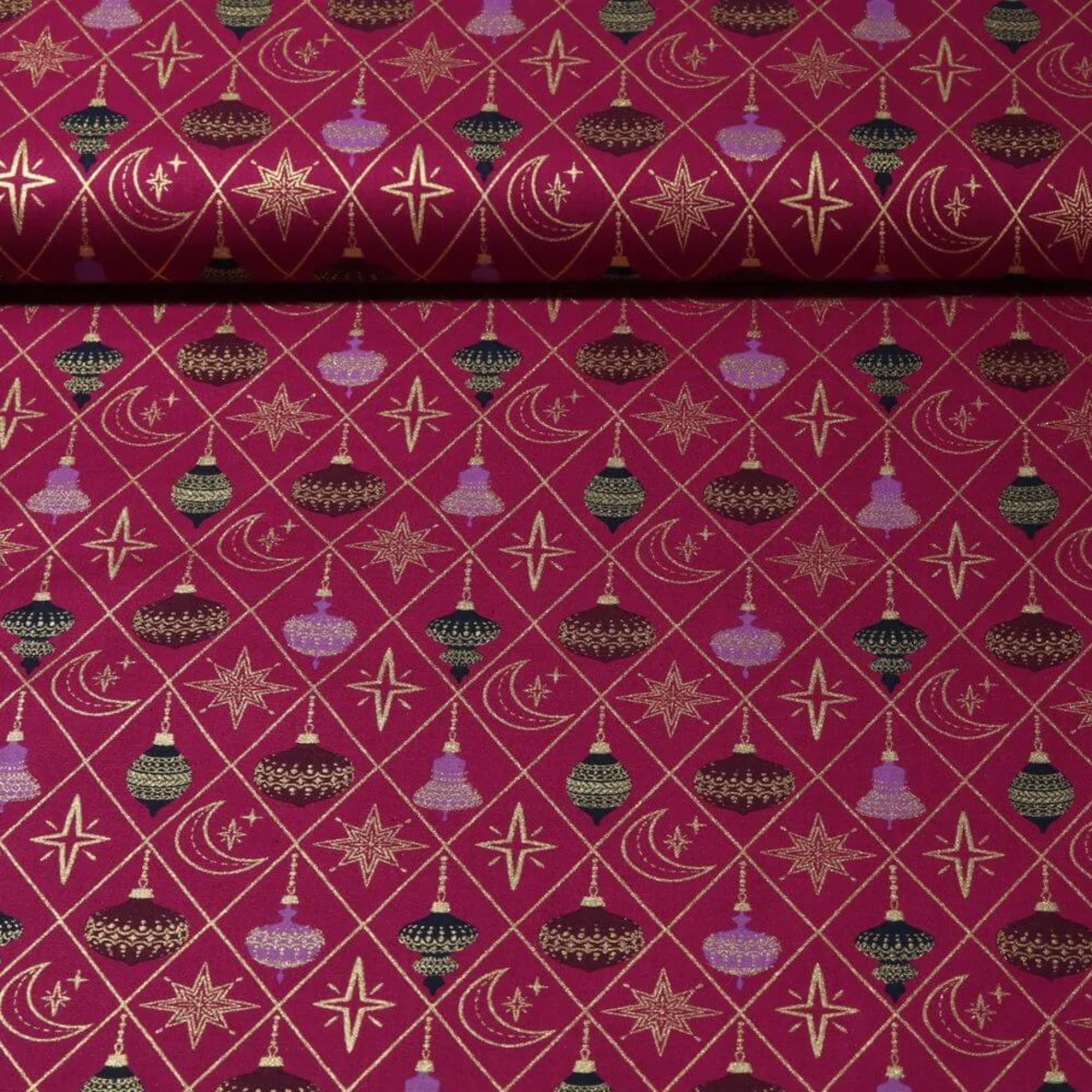 Weihnachtspopeline Kugeln und Rauten Beere Gold