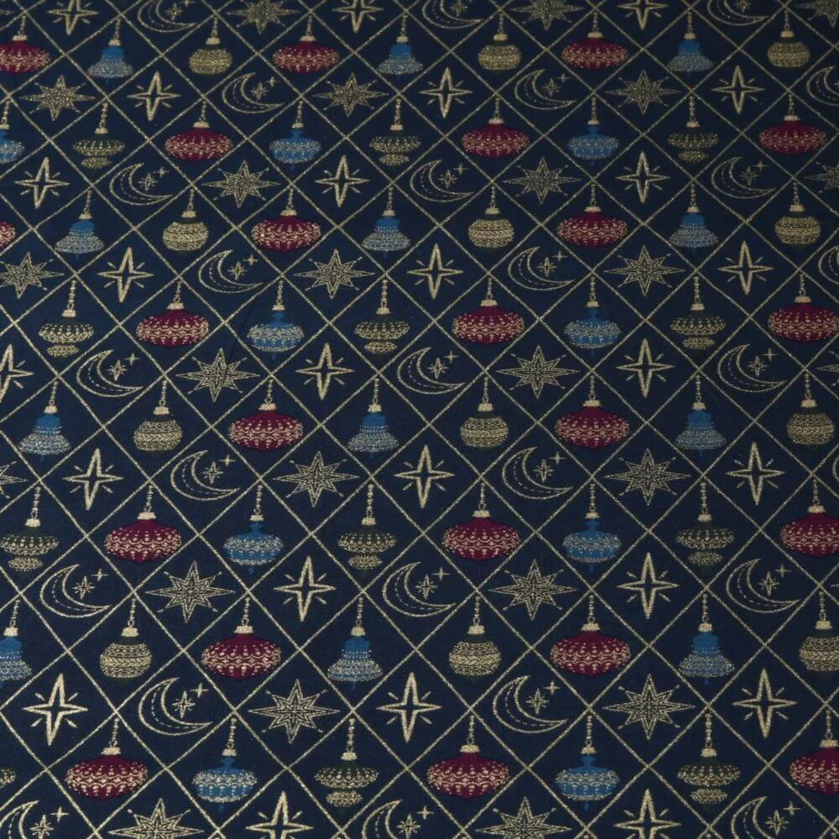 Weihnachtspopeline Kugeln und Rauten Navy Gold
