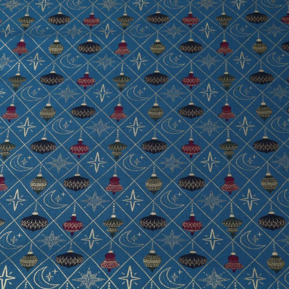 Weihnachtspopeline Kugeln und Rauten Petrol Gold