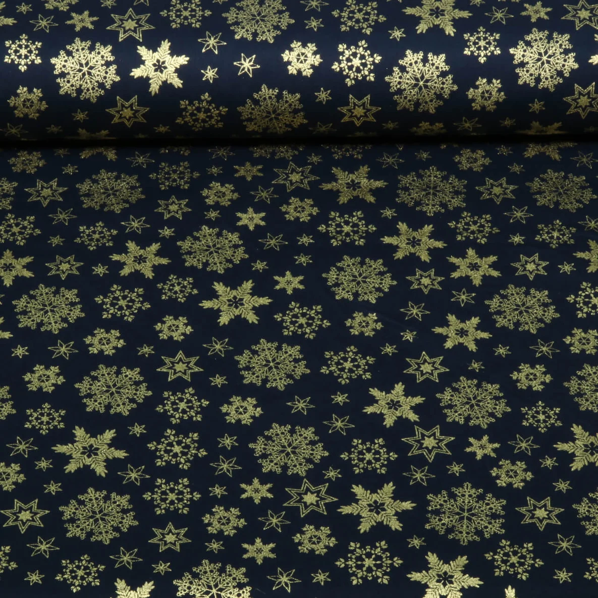 Weihnachtspopeline Schneesterne Navy Gold
