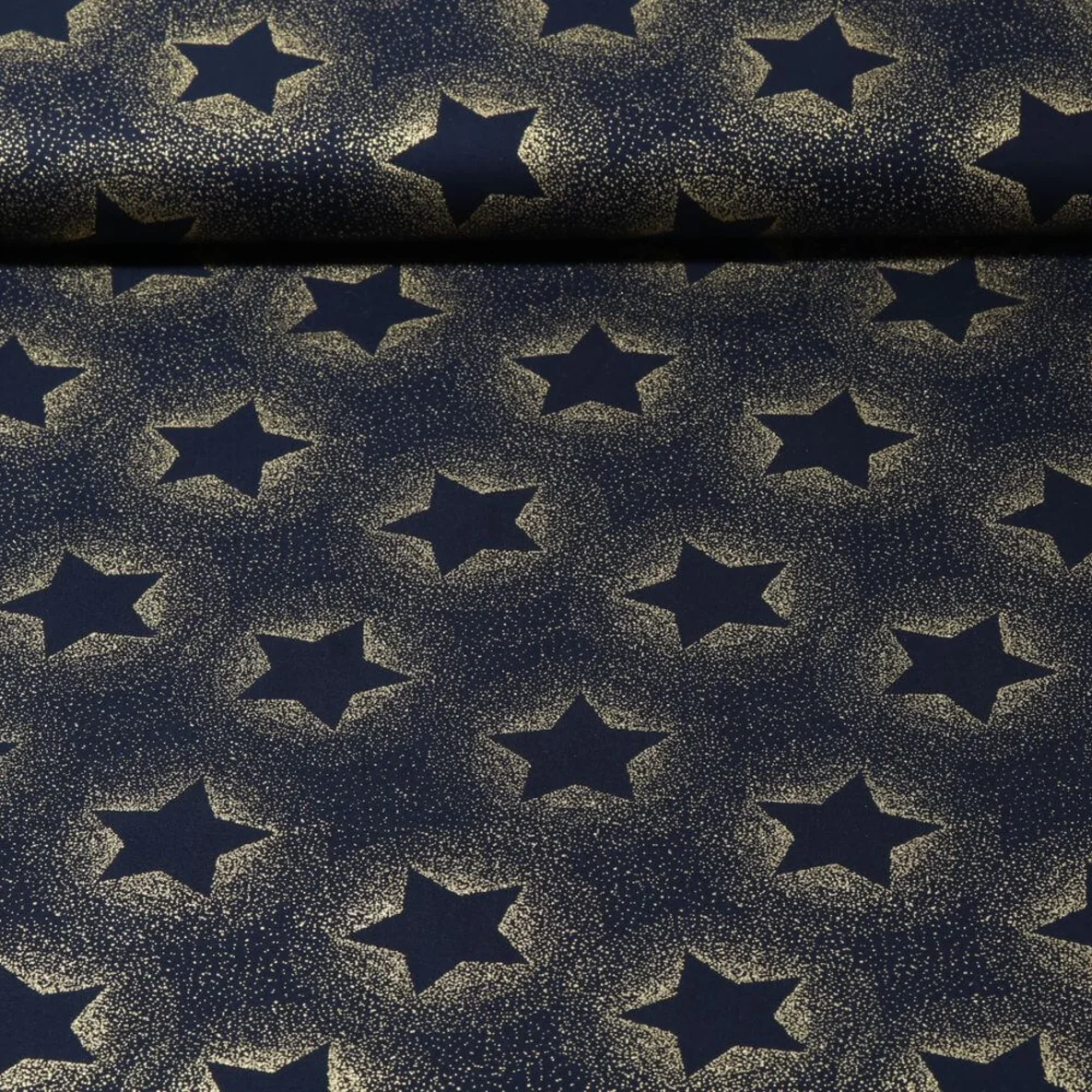 Weihnachtspopeline Spraysterne Blau Gold