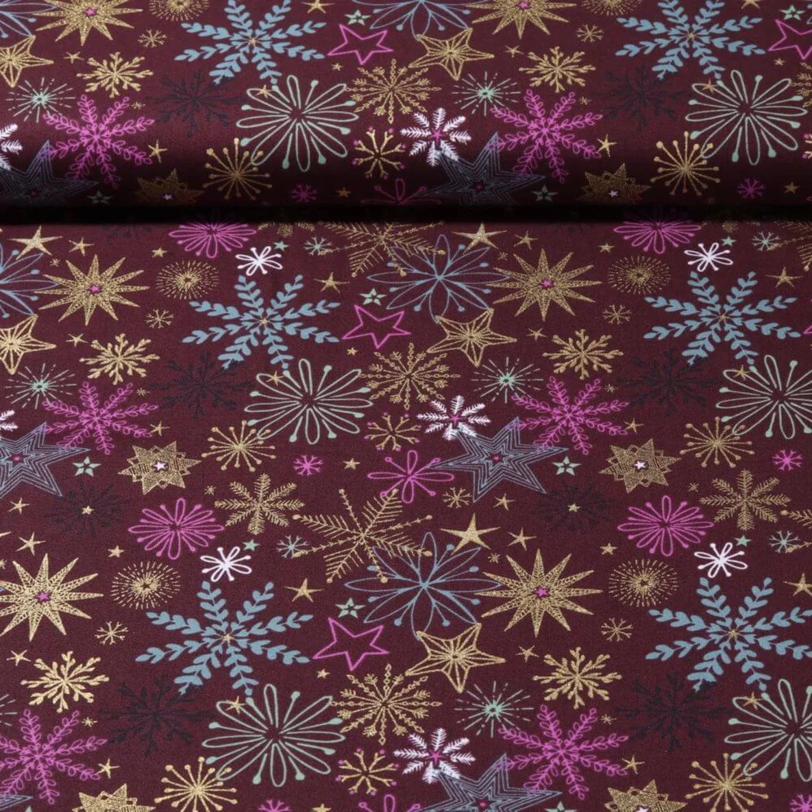 Weihnachtspopeline Sterne Kristalle Bordeaux Gold