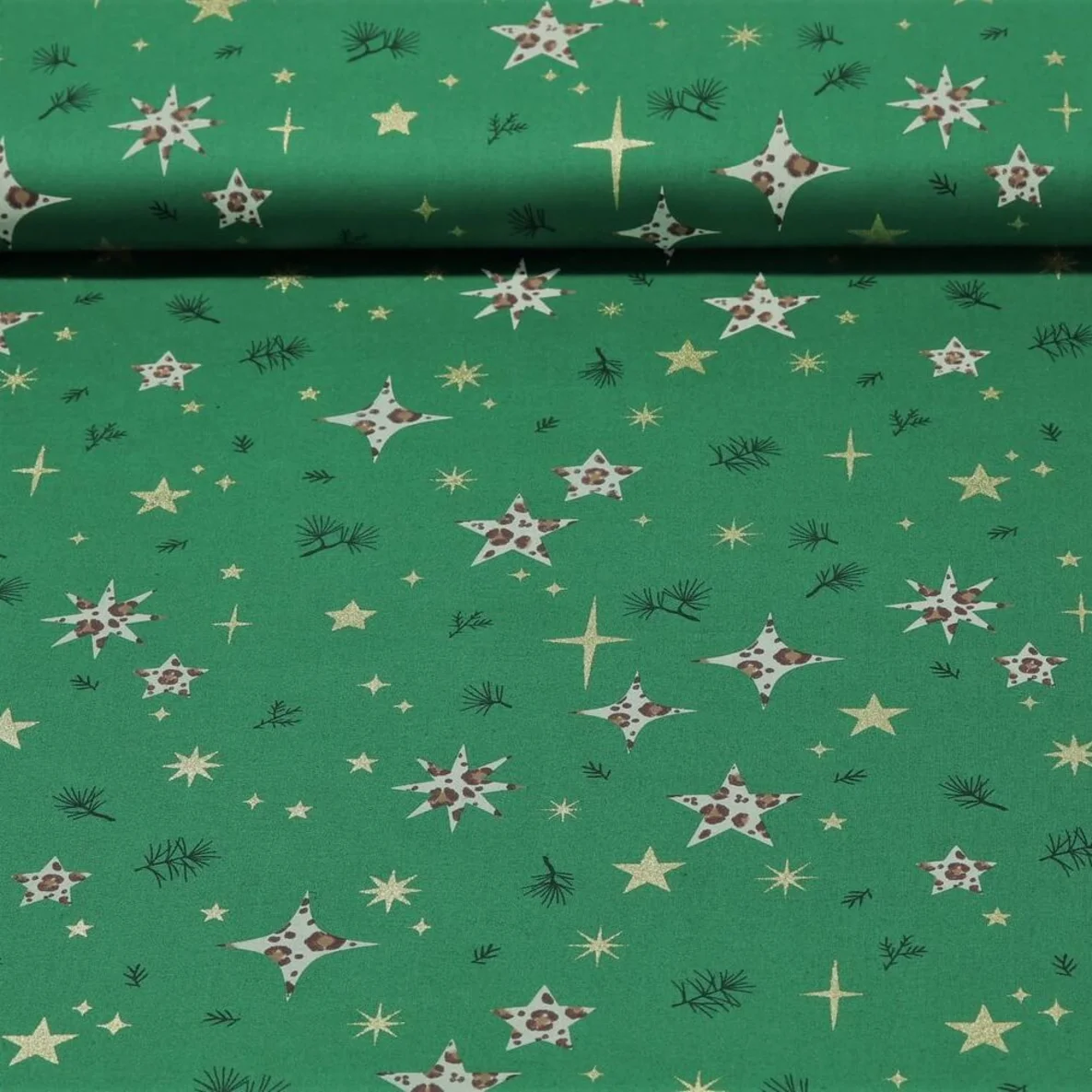 Weihnachtspopeline Sterne Leo Grasgrün