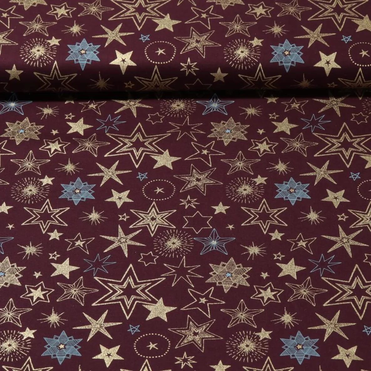 Weihnachtspopeline Sterne Mix Bordeaux Gold