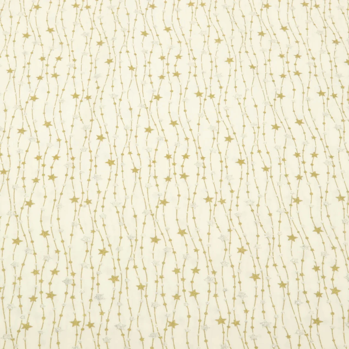 Weihnachtspopeline Sternenkette Ecru Gold Silber