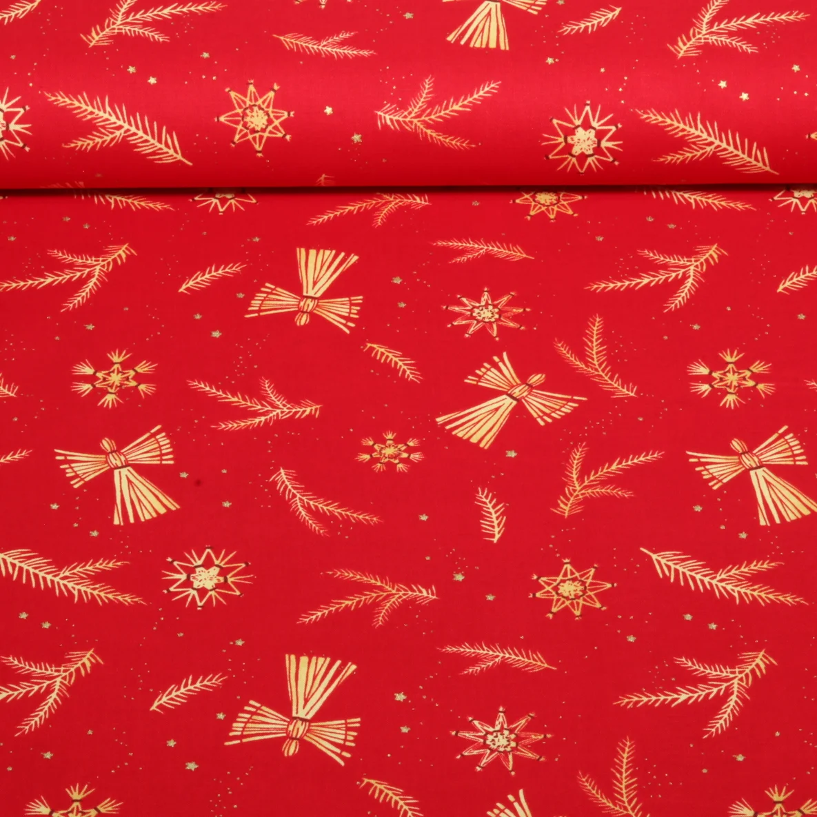 Weihnachtspopeline Strohsterne Engel Rot Gold