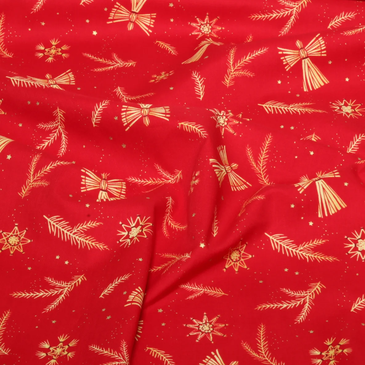 Weihnachtspopeline Strohsterne Engel Rot Gold