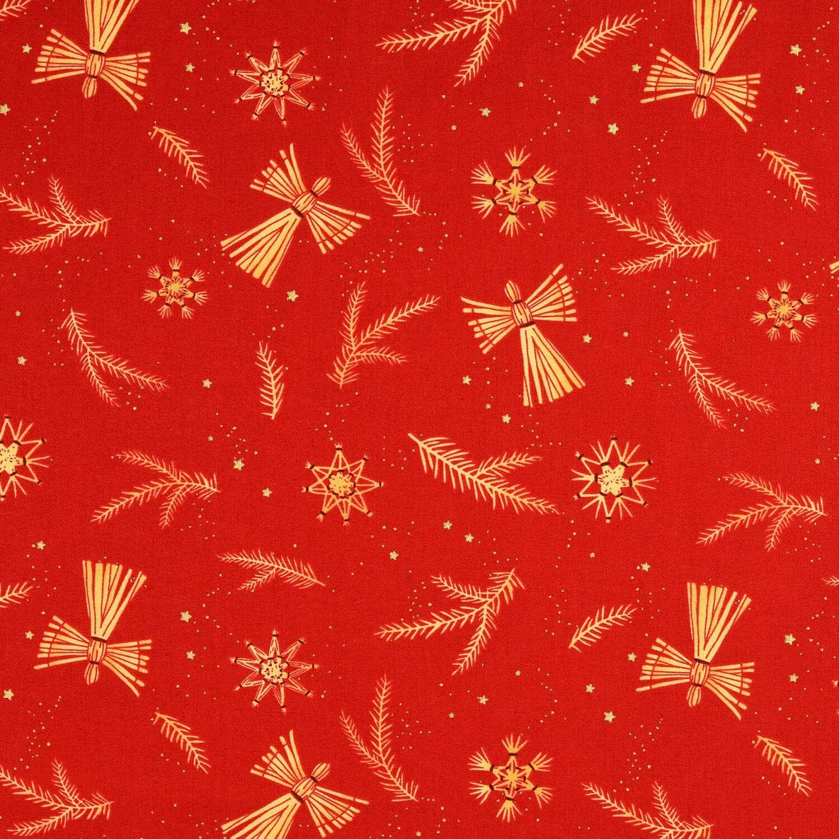 Weihnachtspopeline Strohsterne Engel Rot Gold