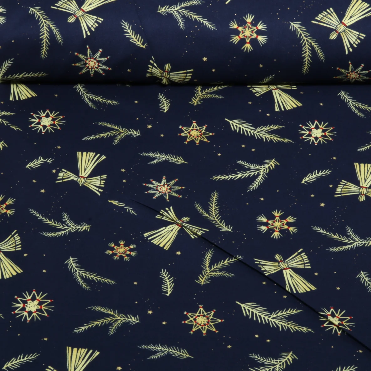 Weihnachtspopeline Strohsterne Engel Rot Navy
