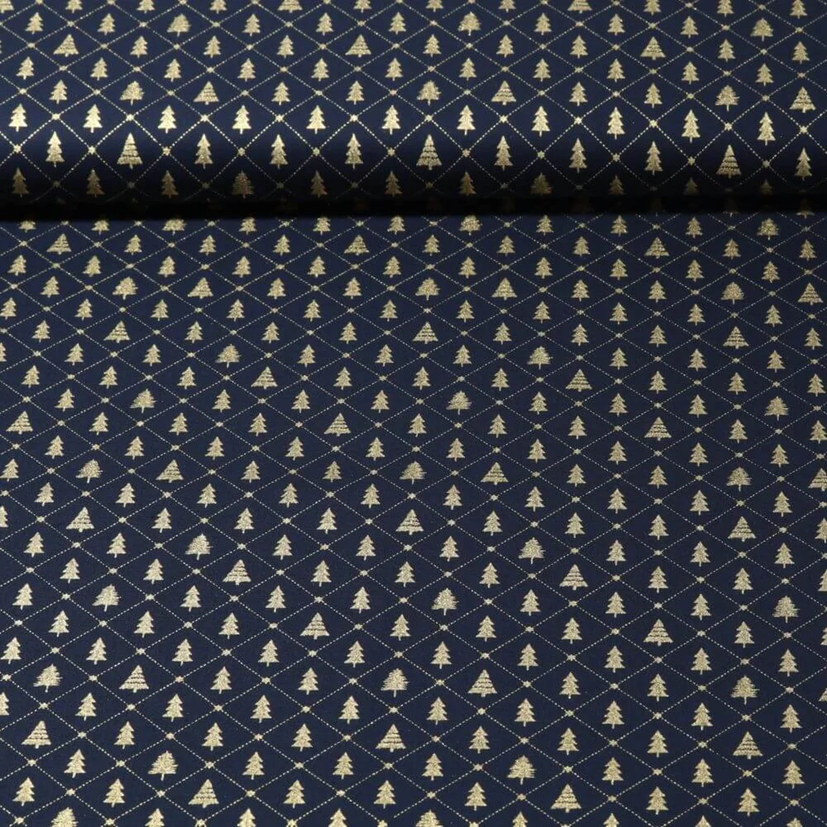 Weihnachtspopeline Tannen Blau Gold