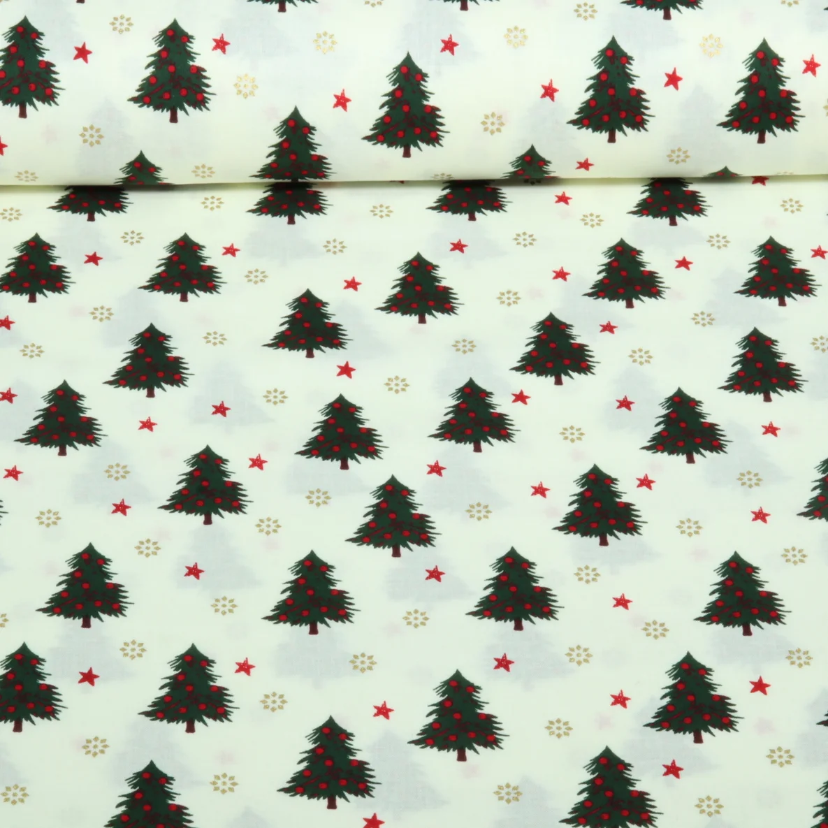 Weihnachtspopeline Tannen Ecru Gold