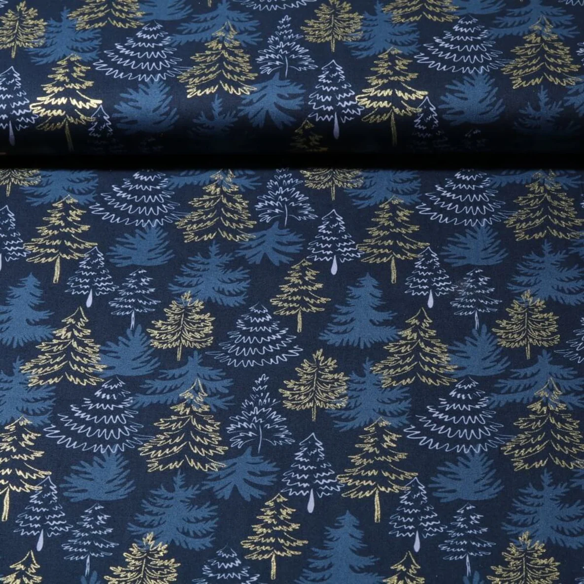 Weihnachtspopeline Tannen Navy Gold